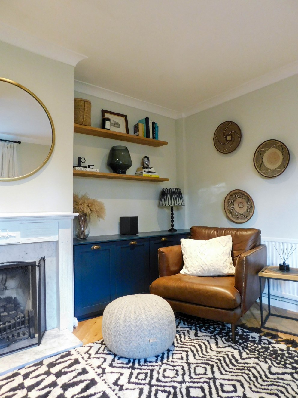 SW17 Living Room  | Arm Chair & Bespoke Shelving | Interior Designers